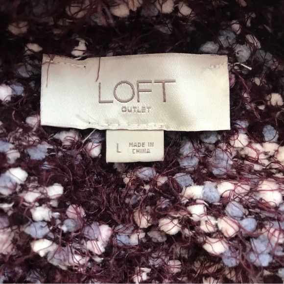 Loft Burgundy Wine Lavender White Mock Turtleneck Fuzzy Pullover Sweater Top L - Picture 5 of 6